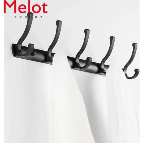 Black Clothes Hook Bathroom Bathroom Row Hook High and Low Hook Coat Hook Punch-Free Hook Space Aluminum Coat Hook Clothes Hook