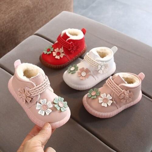 Baby Shoes Girls Winter Warm Snow Boots Toddler Thicken Cotton First Walkers Soft Bottom Kids Princess Short Boots SSS060