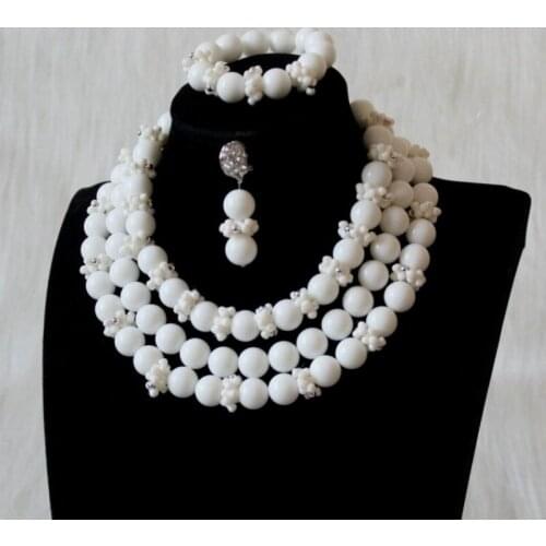 Dudo Pure White Shell And Nature Coral Beads Jewelry Set 3 Layers Necklace Set For Women Bridal With Bracelet Earrings Elegant