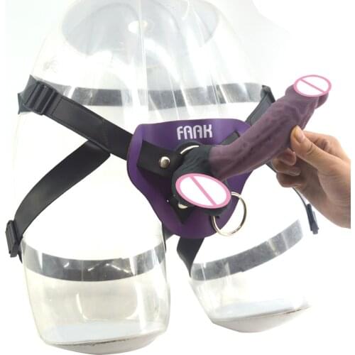 FAAK silcone realistic strapon dildo suction strap on penis harness leather belt adjustable sex products for women lesbian man