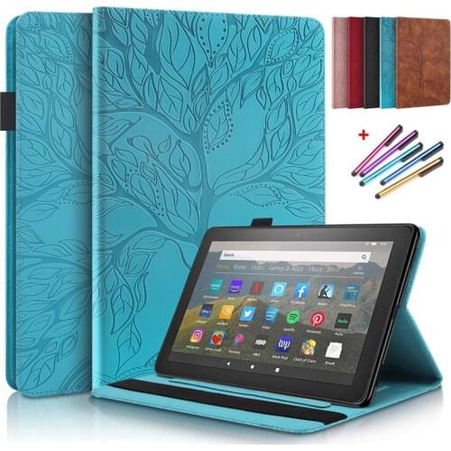 Emboss Tree Leather Flip Case for Fire HD 10 Case 2021 2019 Wallet Tablet Funda for Fire HD 10 Plus Case for Fire HD10 2021 Capa
