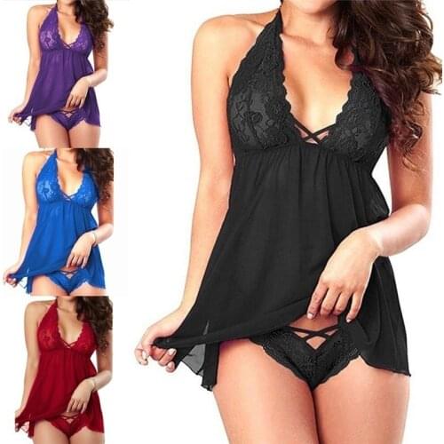 Underwear Sleepwear Nightwear Sexy Lingerie Dress Sheer Lace G-String Deep V-neck Sexy Clothes Sleep Wear Women