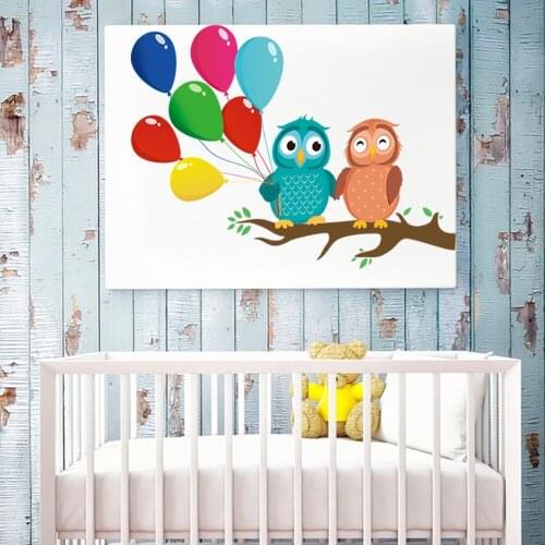 Cartoon Owl Branches Colorful Balloon Wall Stickers for Childrens Room Kindergarten Decoration Wall Stickers for Christmas Gift
