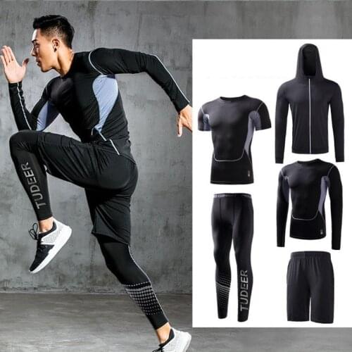 Mens Tracksuit Gym Clothing Men Compression Sports Wear Fitness Clothes Running Jogging Suits Exercise Workout suit 5 Pcs/Set