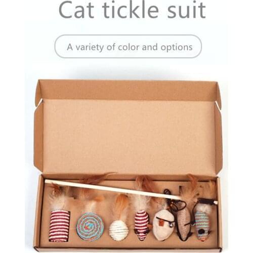 Set Interactive Cat Toy Stick Plush Mouse Sisal for Cats Toys Funny Feather Cat Toy Stick Relieve Boredom Pet Supplies
