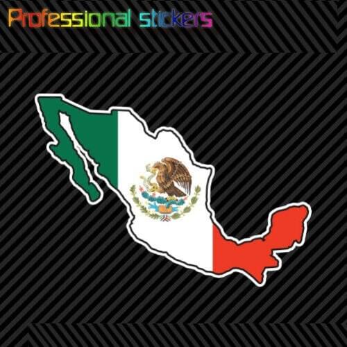 Mexico Shaped Mexican Flag Sticker Die Cut Vinyl Mexico Flag Mx White Border Stickers for Car, RV, Laptops, Motorcycles