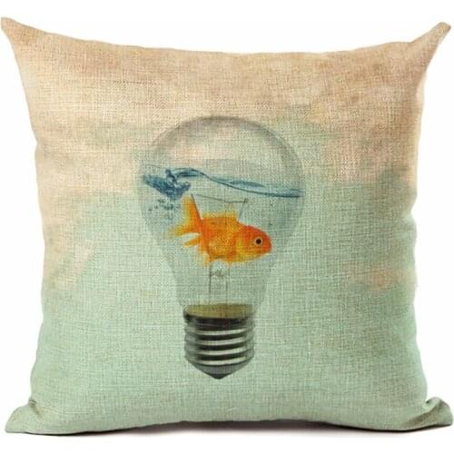 Nordic Style Cute Fish Throw Pillow Cushion Cover Home Decor Printed Linen Square Home Decor Pillowcase