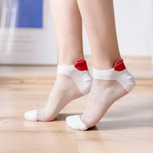 New Spring Summer Woman Transparent Silk Breathable Ins Red Love Heart Low Tube Socks Street Fashion Brand Harajuku Ankle Socks