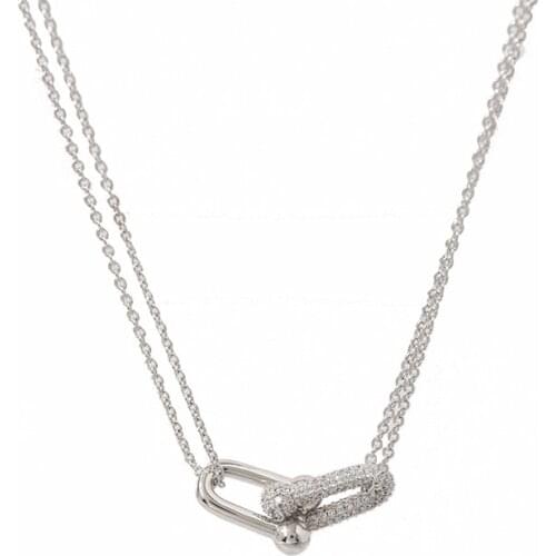 New Trandy Fashion Pave Top CZ Charm U Shape Style Bamboo Chain Pendant Necklace For Women Party Jewelry