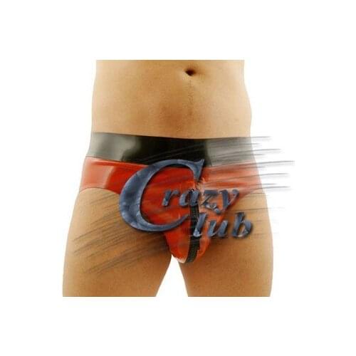 New Fashion 100% pure natural latex handmade Men Latex Fetish Rubber Red Briefs with Crotch Zipper For Adults Plus Size Hot Sale