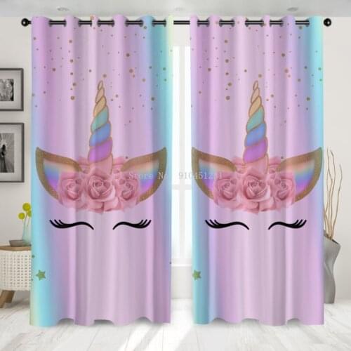 3D Unicorn Printing Window Curtains High Quality Modern Living Room Decoration Shading Curtain For Girl Bedroom Home Decor