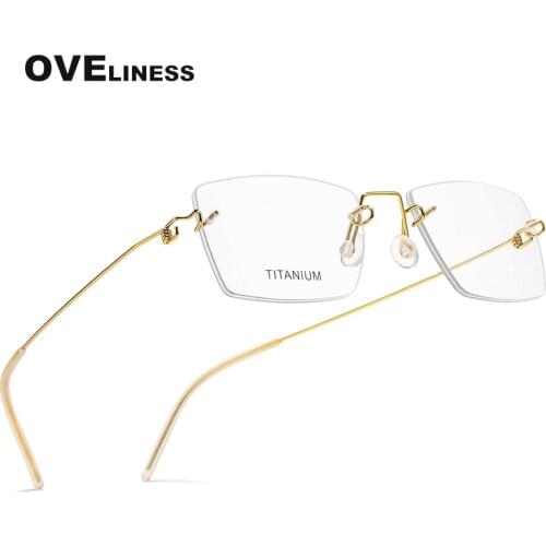 Retro eyeglasses frames Titanium eye rimless glasses frame men women 2020 fashion Optical Myopia Prescription glasses eyewear