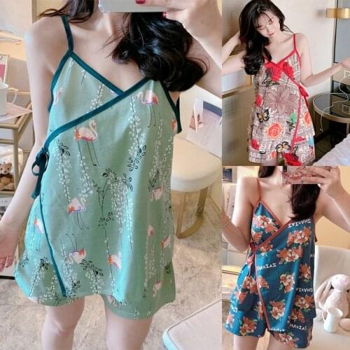 2XL Pajama Set Women Summer New Sexy Suspender Tops Shorts Vintage Floral Print Sleepwear Ladies Casual Loose Soft Homewear