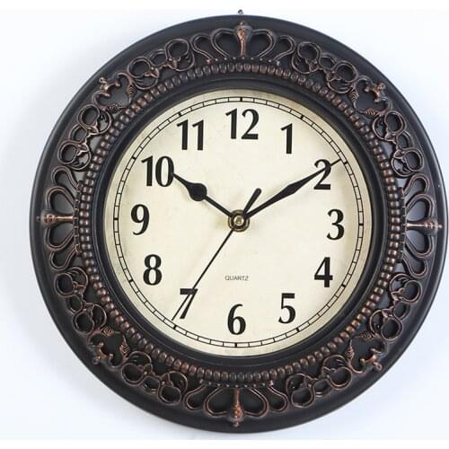 Carved Vingate Wall Clock Retro Wooden Pattern Exquisite Glass Mirror Old Mute Hanging Watch Horloges Living Room Bedroom