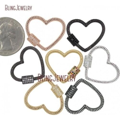 Rose Gold Silver Gun black Twisted Heart Lock Clasp CZ Micro Pave Screw Clasp Lock Carabiner Pave Lock 25x20mm FC27998