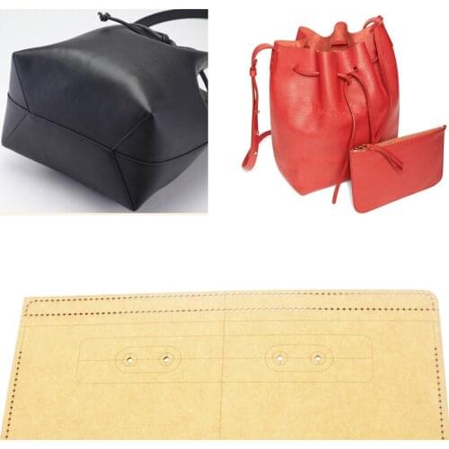 Diy Leather craft women bucket design shoulder bag self made kraft paper sewing pattern hollowed stencil template S L 2 size