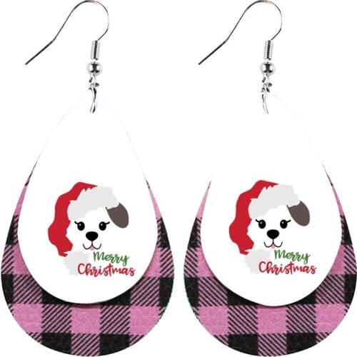Buffalo Plaid Layered Faux Leather Santa Car Deer Grinch Earrings Animal Printed серьги Valentine Day Gifts