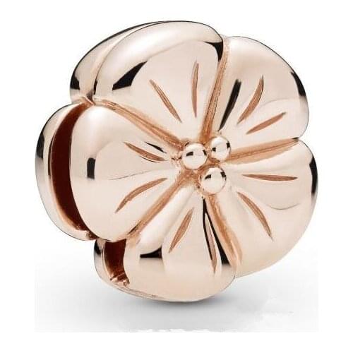 Genuine 925 Sterling Silver Charm Rose Gold Reflexions Classic Flower Clip Beads Fit Pan Bracelet & Bangle Diy Jewelry