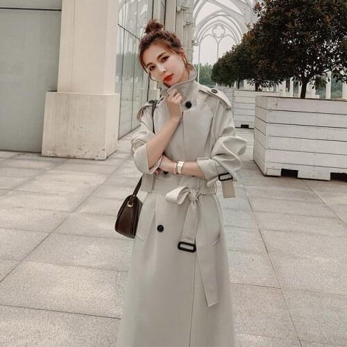 Brand New Fashion Women Trench Coat Beige Long Double-Breasted with Belt Spring Autumn Lady Coat Female Outerwear Windbreaker