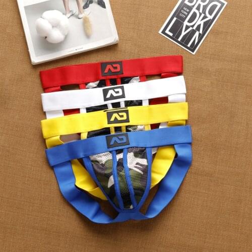 Added briefs underwear jockstrap mens underwear gay 0 low waist mesh breathable comfortable convex double thong