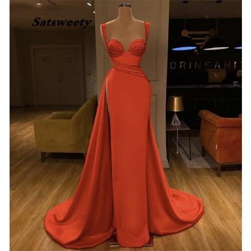 Evening Dresses Sweetheart Sleeveless Floor Length Side Slit Mermaid Silk Satin Evening Dresses vestidos de fiesta de noche