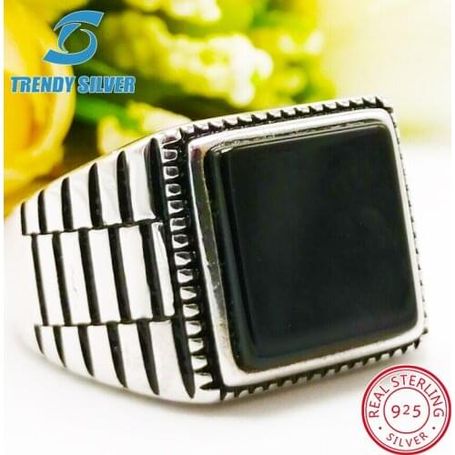 Silver 925 fine jewelry man rings men accessories turquoise gemstone natural black onyx agate wholesale TRENDY SILVER