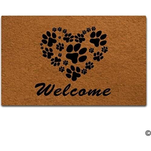Funny Floor Mat Heart Shaped Paws Welcome Door Mat with Non Slip Rubber Backing Decorative Indoor Outdoor Door Mat 18 by 30 Inch