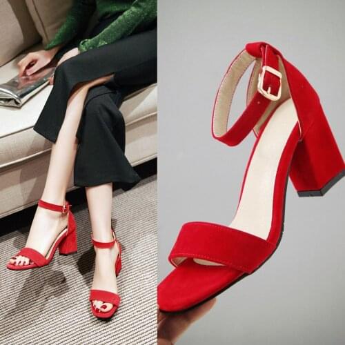 Summer 2020 High Heel Women Sandals Block Heel Shoes Woman Ankle Strap Open Toe Ladies Sandles Dress Office Chunky Heels Shoes