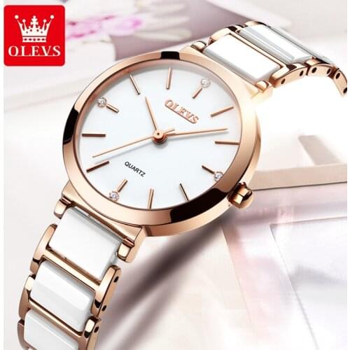 OLEVS 2021 New Fashion Ceramic Strap Quartz Ladies Watch Waterproof Luxury Brand Watch Ladies Date Clock Gift Relogio Feminin