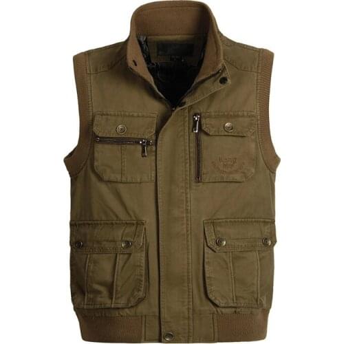 High Quality Multi Pocket Vest For Men Spring Autumn Big Size Male Photographer Khaki Work Varsity Sleeveless Jacket Waistcoat