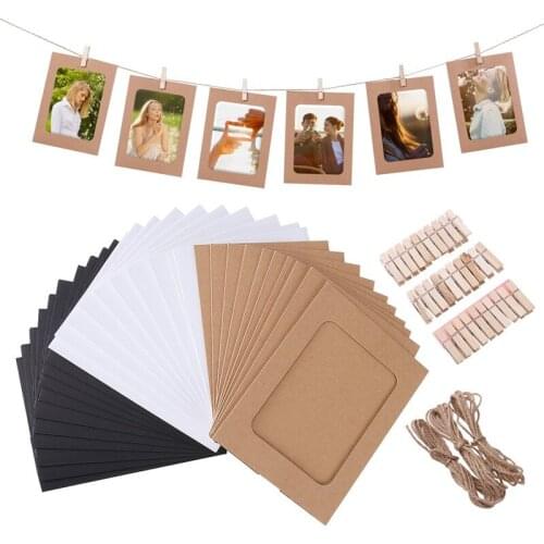 10 Pcs Combination Paper Frame with Clips DIY Kraft Paper Picture Frame Hanging Wall Photos Album 2M Rope Home Decoration Craft