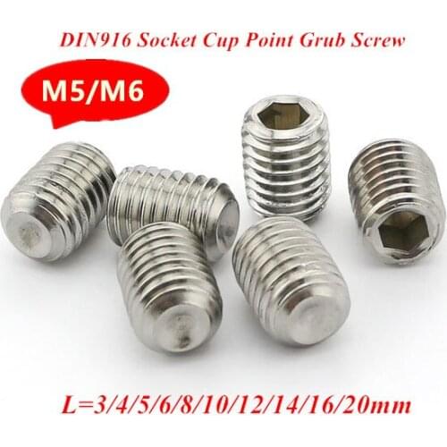 100pcs M5 M6 DIN916 GB80 Set Screws Concave Point End Grub Screw 304 stainless steel Inner Hex Hexagon socket Jimi Set Screws