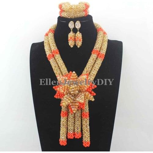 2019 Popular nigerian Wedding beads Jewelry Sets for Women Mix Crystal Necklace African Beads Jewelry Set W13290