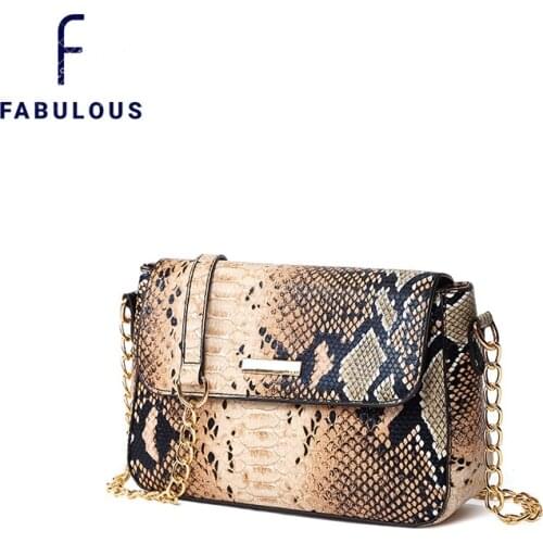 2021 Fashion Practical Python Embossed Pu Leather Flap Womens Bag Chain Shoulder Bags Trendy Female Casual Office Lady Bag
