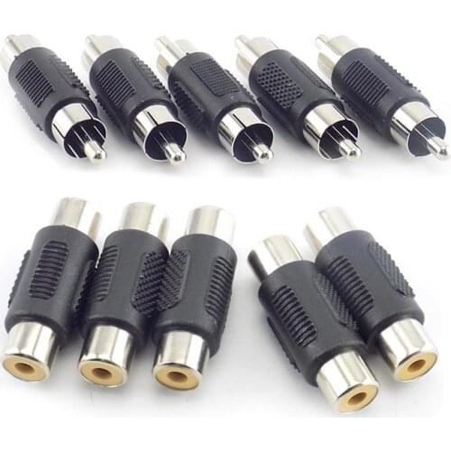 5pcs RCA Female to Female Jack Plug Connector Adapter Male to Male RCA Connector Video Audio Extender Cord Cable Converter
