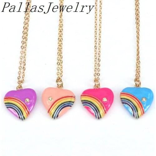 5Pcs, High Quality Enamel rainbow heart charm pendant necklace for women Jewelry