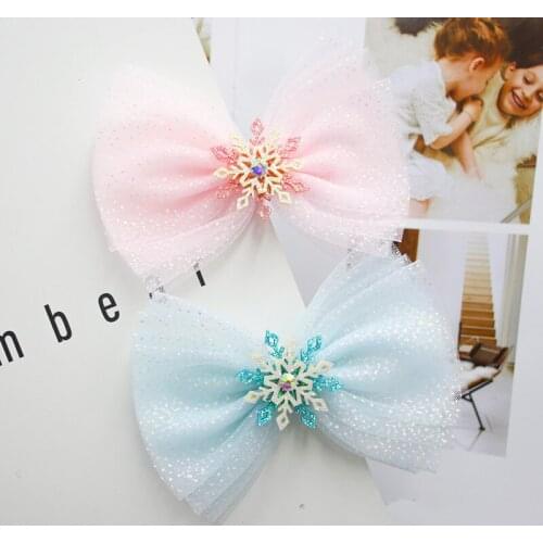 6pcs/lot Luminous Starry Sky Hair Bows Clips Noctilucous Snowflakes Diamond Ddecor Hairbows Pink Blue Princess Hairpin Headwear