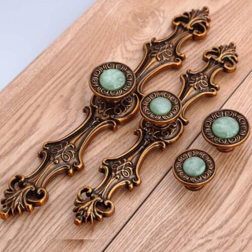 96/128mm European retro furniture handle Bronze dresser kitchen cabinet door pulls 3.8/5"blue stone drawer knob top quality knob
