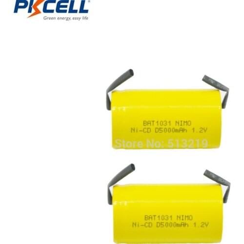 2pcs PKCELL D SIZE 5000mAh 1.2v NICD rechargeable battery NI-CD Rechargeable Battery Flat Top With tab for electric bike