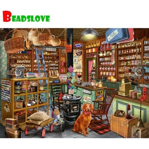 5D Diy Diamond Painting Full Square Grocery Store Embroidery Rhinestone Round Cross Stitch Kits Landscape Wall Stickers