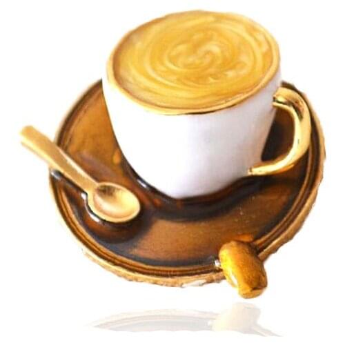 CSxjd Fashionable coffee cup disc-shaped spoon brooches gold color enamel brooch pins Womens Mens wear suit coat accessories
