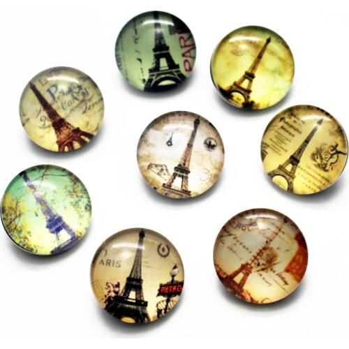 Hot selling 12pcs/lot glass Eiffel Tower snap buttons 18mm leather clasp snap button Bangles snap bracelet jewelry