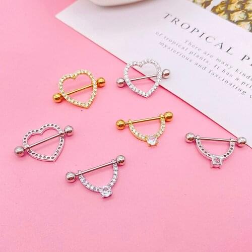 1Pc New Zircon Heart Nipple Rings Stainless Steel Nipple Bar Ring Barbell Nipple Pircing Body Piercing Jewelry For Sexy Women