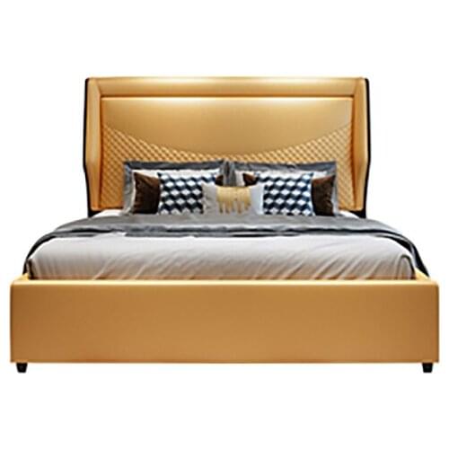 Light luxury leather solid wood bed bedroom post-modern simple 1.8m soft-packed bed Italian master bedroom orange double leather