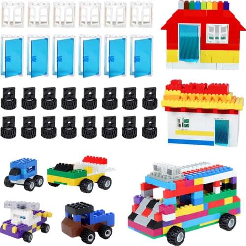 Wheel Axle Door Windows Set Brick Accessories Parts Building Blocks Assemble Bricks Model Kits Toys for Children