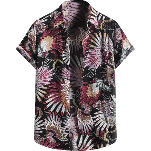 2021 New Arrival Fashion Vintage Mens Shirts Floral 3D Printed Hawaiian Short Sleeve Button Shirt Soft Cotton Linen Blouse Top