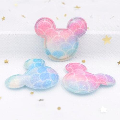 NEW 12Pcs Glitter Rainbow Powders Padded Patches Baby Girls Hair Accessories Mouse Appliqued for Crafts BB Clip Decoration S26