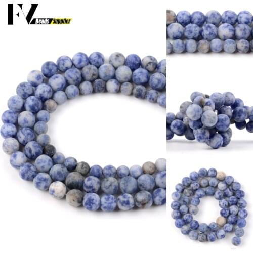 Wholesale 4-12mm Natural Dull Polished Blue Spot Stone Spacer Round Beads For Jewelry Making DIY Bracelets Necklace Needlework