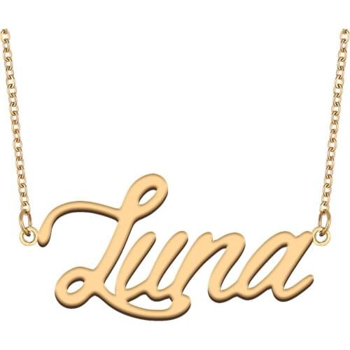 Luna Name Necklace for Women Stainless Steel Jewelry 18k Gold Plated Nameplate Pendant Femme Mother Girlfriend Gift
