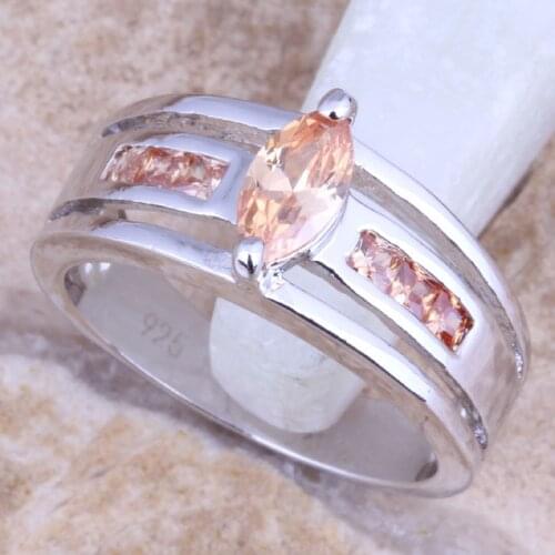 Fetching Fake Three-piece Champagne Morganite Silver Plated Ring Size 6 / 7 / 8 / 9 R1583